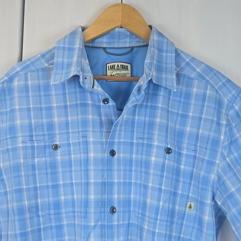 Lake & Trail Mens Blue/White PLAID Pocket Button down Shirt outdoors Sz.M - Picture 2 of 9